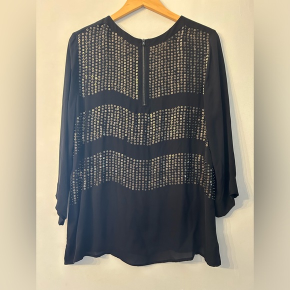 L'AGENCE Womens Size 10 Black Embellished Sequined Silk 3/4 Sleeve Top - Picture 7 of 9